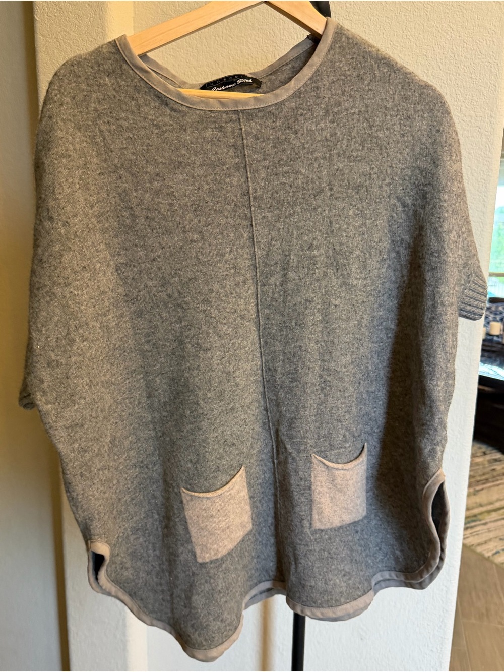 Funsport Gray Two-Tone Merino Wool / Cashmere Blend Top with Front Pockets S